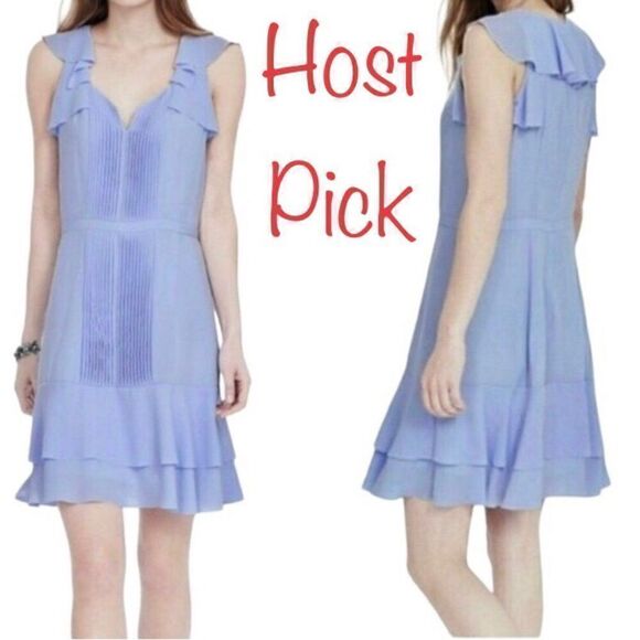 Banana Republic Flutter Sleeve Pintuck  Chiffon Dress in Light Blue Women’s 2P - Picture 1 of 5